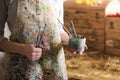 Artist hand holding paintbrush Royalty Free Stock Photo