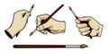 Artist Hands with Paint Brush Vector Cartoon Set.