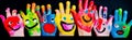 finger smile colorful artist paint child hand concept fun art. Generative AI.