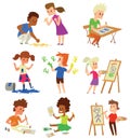 Artist kids children vector set. Royalty Free Stock Photo