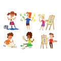 Artist kids children vector set. Royalty Free Stock Photo