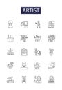 Artist line vector icons and signs. Sculptor, Singer, Dancer, Musician, Composer, Actor, Writer, Illustrator outline