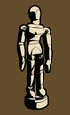 Front View Wood Artist Mannequin Black and White Vector Cartoon Graphic Illustration