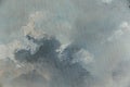Artist oil paints smear multicolored closeup abstract sky blue clouds background Royalty Free Stock Photo