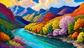 Artist paint color canvas nature design river mountain beauty