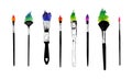 Artist paintbrush, watercolor brush art. Hand drawn bright paint and palette, oil painter, color tassel for students