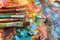 Artist Paintbrushes on Palette Royalty Free Stock Photo