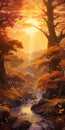 Immersive Art Drawing: Autumn Sunset In Epic Fantasy Style