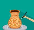 Artist painting ancient tribal pottery, vector
