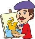 Artist painting funny happy duck