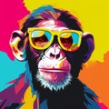Colorful Pop-art Chimp In Sunglasses: A Modern Monkey Masterpiece Royalty Free Stock Photo