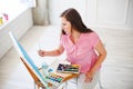 Artist painting picture on canvas whith watercolours Royalty Free Stock Photo