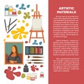 Artist paiting materials and creative art picture drawing tools vector icons poster