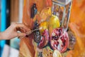 artist paints a picture of oil paint with palette-knife closeup Royalty Free Stock Photo