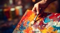 Artist paints a picture of oil paints. Hand of artist holding a brush. Hand painting concept Royalty Free Stock Photo