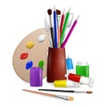 Artist palette with art tools and supplies, vector illustration Royalty Free Stock Photo