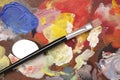 Artist palette with paint brush background Royalty Free Stock Photo