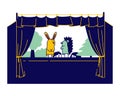 Artist Performing Puppet Show with Hand Toys in Kindergarten or in Theater. Performance for Children