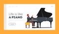Artist Performing on Scene Landing Page Template. Pianist in Concert Costume Playing Musical Composition on Grand Piano Royalty Free Stock Photo