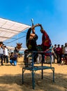 An artist performs at pushkar camel festival