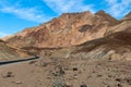 Artist`s Drive winds through the mountains at Artist`s Palette in Death Valley National Park, California, USA Royalty Free Stock Photo