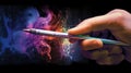 An artist\'s hand holding a stylus, illustrating the precision and creativity involved in digital graphic design