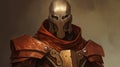 Red Armor And Helmet: A Powerful And Striking Character Portrait