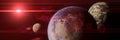 Alien planet with moons lit by a red sun Royalty Free Stock Photo