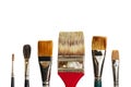 Artist`s paintbrushes against a white background