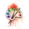 Artist`s Palette. Colorful Hand Drawn Watercolor Illustration