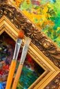 Artist's palette, paintbrushes and frame