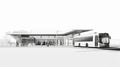 Crisp And Clean Bus Station Sketch With Lifelike Renderings