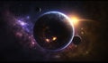 an artist\'s rendering of a distant star system with a planet in the foreground and a distant star in the background Royalty Free Stock Photo