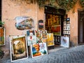 An artist`s shop in an Italian city
