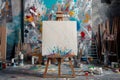 An artist\'s studio with a blank canvas on an easel Royalty Free Stock Photo