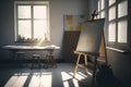 Artist\'s studio interior. Bright classroom for drawing