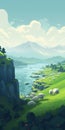 Serene Landscape Illustration With Grazing Sheep