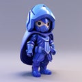 Digitally Rendered Blue Little Character With Medieval-inspired Helmet