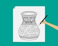 Artist sketching pottery on white paper, vector