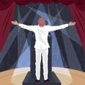 Artist standing on stage with raised open arms Royalty Free Stock Photo