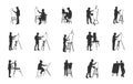 Artist silhouette, Artist drawing silhouette, Painter artist silhouette, Artist drawing vector set Royalty Free Stock Photo