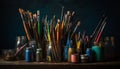 The artist table held a collection of colorful paint tubes generated by AI