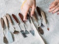 Artist tools art craft set woman hands Royalty Free Stock Photo