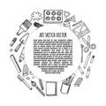 Artist tools sketch hand drawn frame vector. Royalty Free Stock Photo