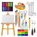 Artist Tools Vector Watercolor With Paintbrushes Palette And Color Paints For Artwork In Art Studio Illustration