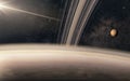 Artist view of the planet Saturn and its moon Titan Royalty Free Stock Photo