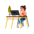 artist woman developing web site design on computer cartoon vector