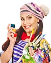 Artist woman with paint palette. Royalty Free Stock Photo