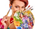 Artist woman with paint palette Royalty Free Stock Photo
