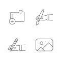 Artist work elements pixel perfect linear icons set